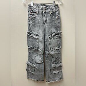 Garage Women’s Grey Wash Straight Leg Hi Rise Cargo Jeans